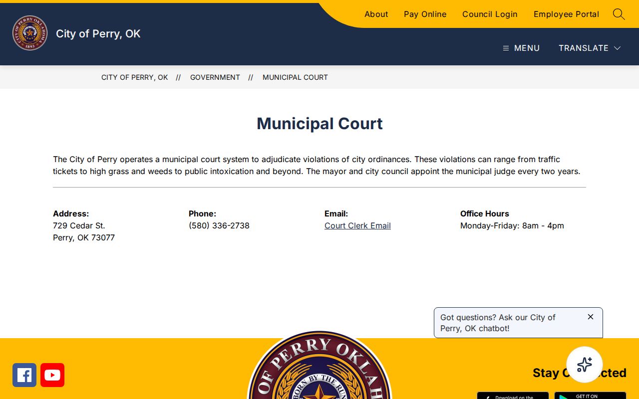 Noble County Perry municipal court information