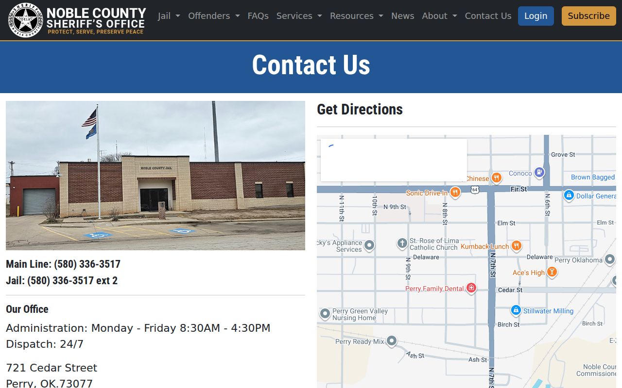 Noble County Sheriff address for warrant records questions